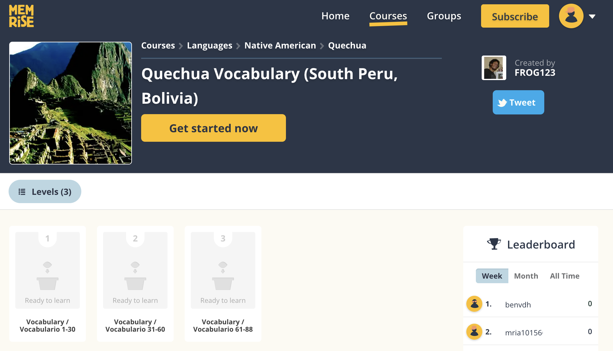 Community created Quechua learning exercises in Memrise