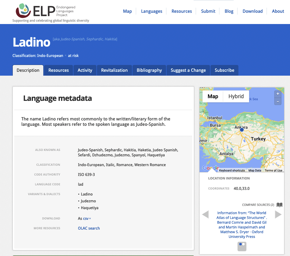 Ladino en el proyecto Endangered Languages Project